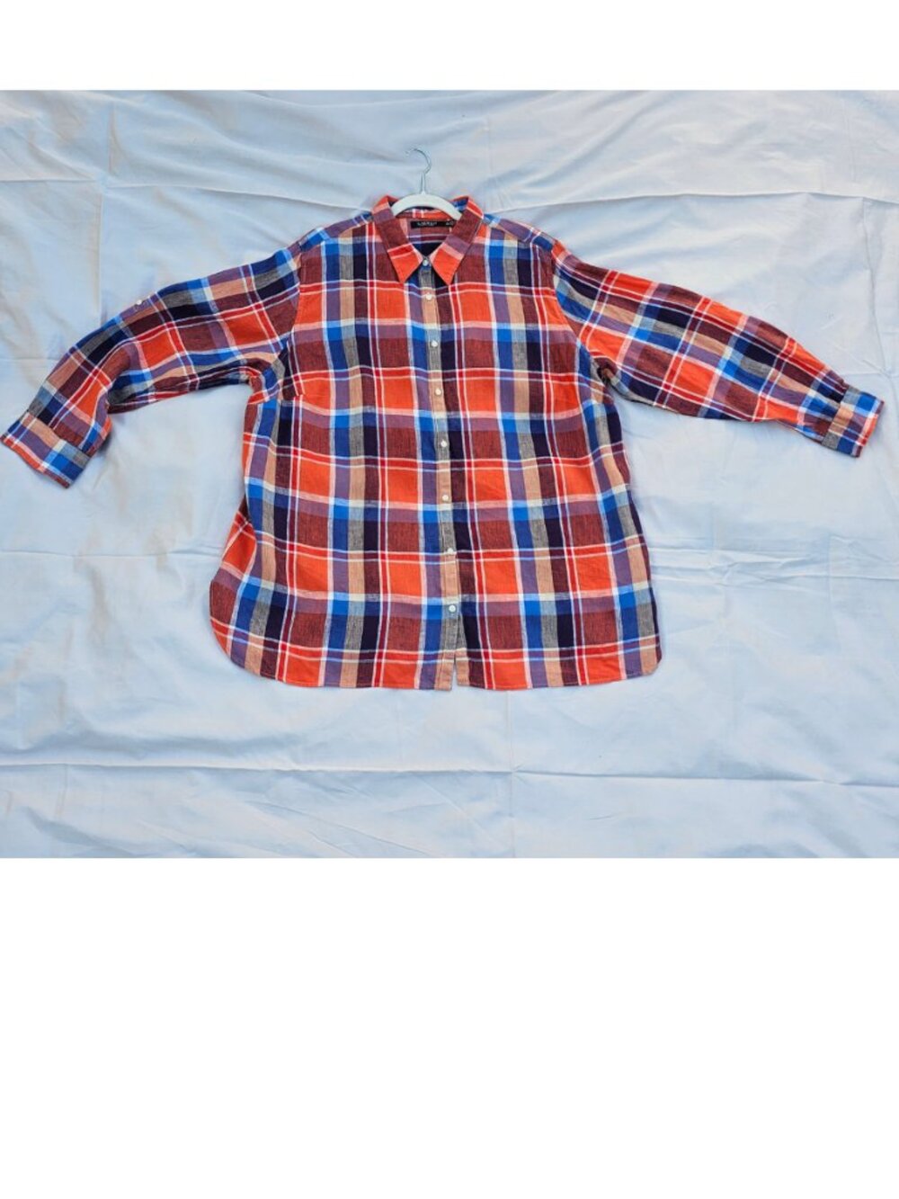 Ralph Lauren Women's Orange/Blue Plaid Linen Button-Down - Size 3X